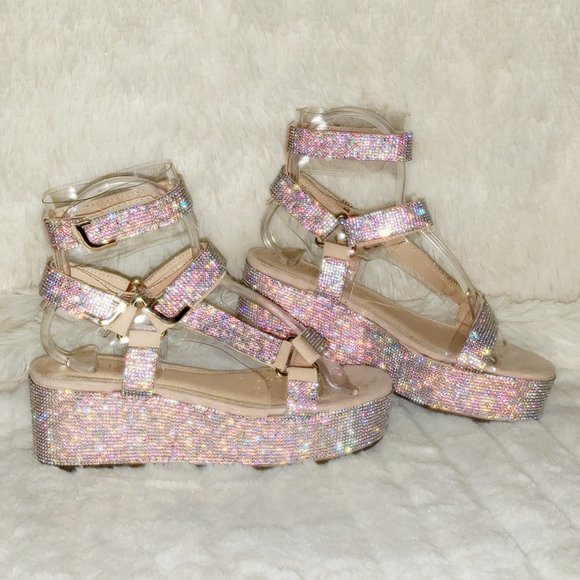 2" Sparkle Rhinestone harness strap Flatform Platform shoes Comfy - Picture 5 of 14